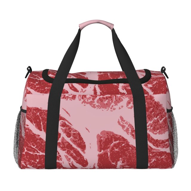 Fotbe Striped Meat Bolsa de Viaje con Estampado, Bolsa de Fin de Semana para Mujer con Compartimento para Zapatos, Bolsa de Gimnasio con Bolsillo Húmedo