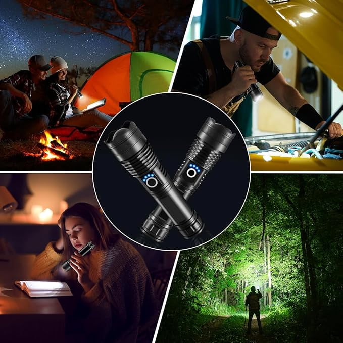 Rechargeable Flashlights 90,000 High Lumens - 2 Pack, Super Bright LED Flash