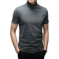 thumbnail image 1 of ORUYROP Mode Hommes Manches Courtes Col Roulé Simulé Hauts Basiques Chandail Décontracté T-Shirt Ajusté sous-Vêtement Uni, 1 of 3