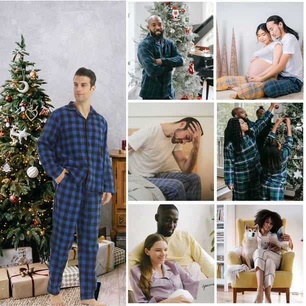 LANBAOSI Cotton Pajamas for Men Button Down Flannel Pajamas Mens Sleepwear Plaid Pjs Set Warm Male Loungewear Nightwear Size L Walmart
