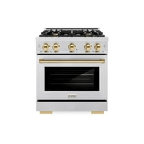 ZLINE Autograph Edition 30 in. 4.2 cu. ft. Dual Fuel Range with 4 Burner Gas Cooktop and Electric Convection Oven in DuraSnow Stainless Steel with Polished Gold Accents (HDRSZ-30-G)
