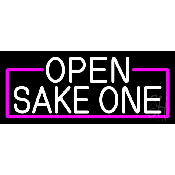 White Open Sake One With Pink Border LED Neon Sign 10 x 24 - inches, Clear Edge Cut Acrylic Backing, with Dimmer - Bright and Premium built indoor LED Neon Sign for Bar decor.