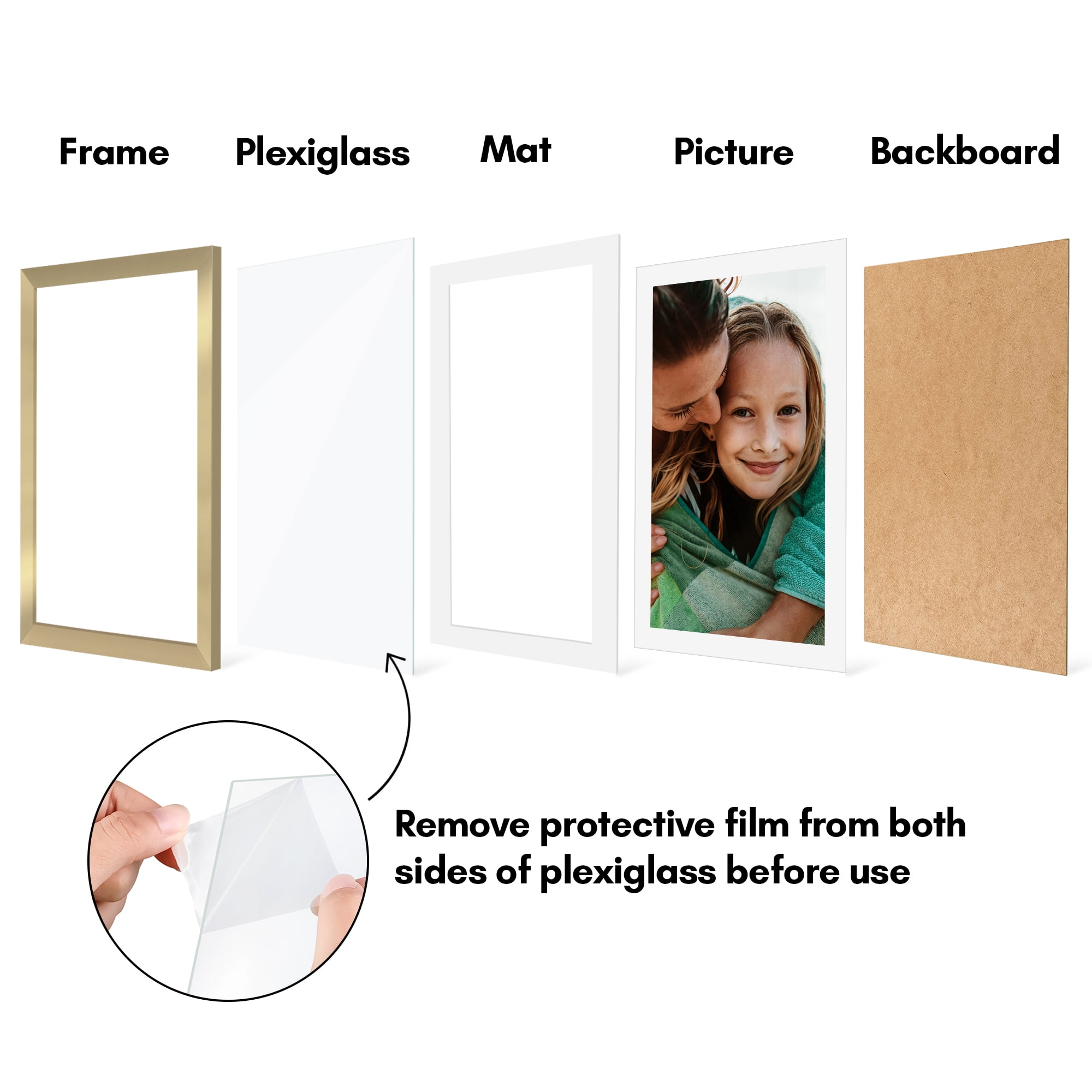 Americanflat 11x17 Picture Frame with Polished Plexiglass with 9x15 Mat 5 Pack Display Photo Galleria - Gold