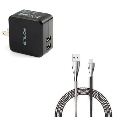 17W Home Charger w 6ft Metal USB Cable P8V for BLU G9 Vivo XI Plus 5 - CAT S61 S48c - Coolpad Legacy - Essential Phone (PH-1) - Google Pixel XL 3a XL 3 XL 2 XL Slate 12.3 - HTC Bolt U11 10