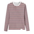 thumbnail image 4 of Karoyedx Fall Outfits for Women 2025 Womens Striped Long Sleeve Shirts Fall Outfits 2025 Color Block Tops Fashion Clothing Ribbed Crewneck Tee Blouses Wine Size,M, 4 of 4