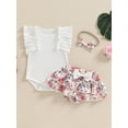 thumbnail image 2 of Bagilaanoe 3pcs Newborn Baby Girl Shorts Set Fly Sleeve Romper Tops + Flower Shorts + Hairband 3M 6M 12M 18M Infant Casual Summer Clothes, 2 of 7