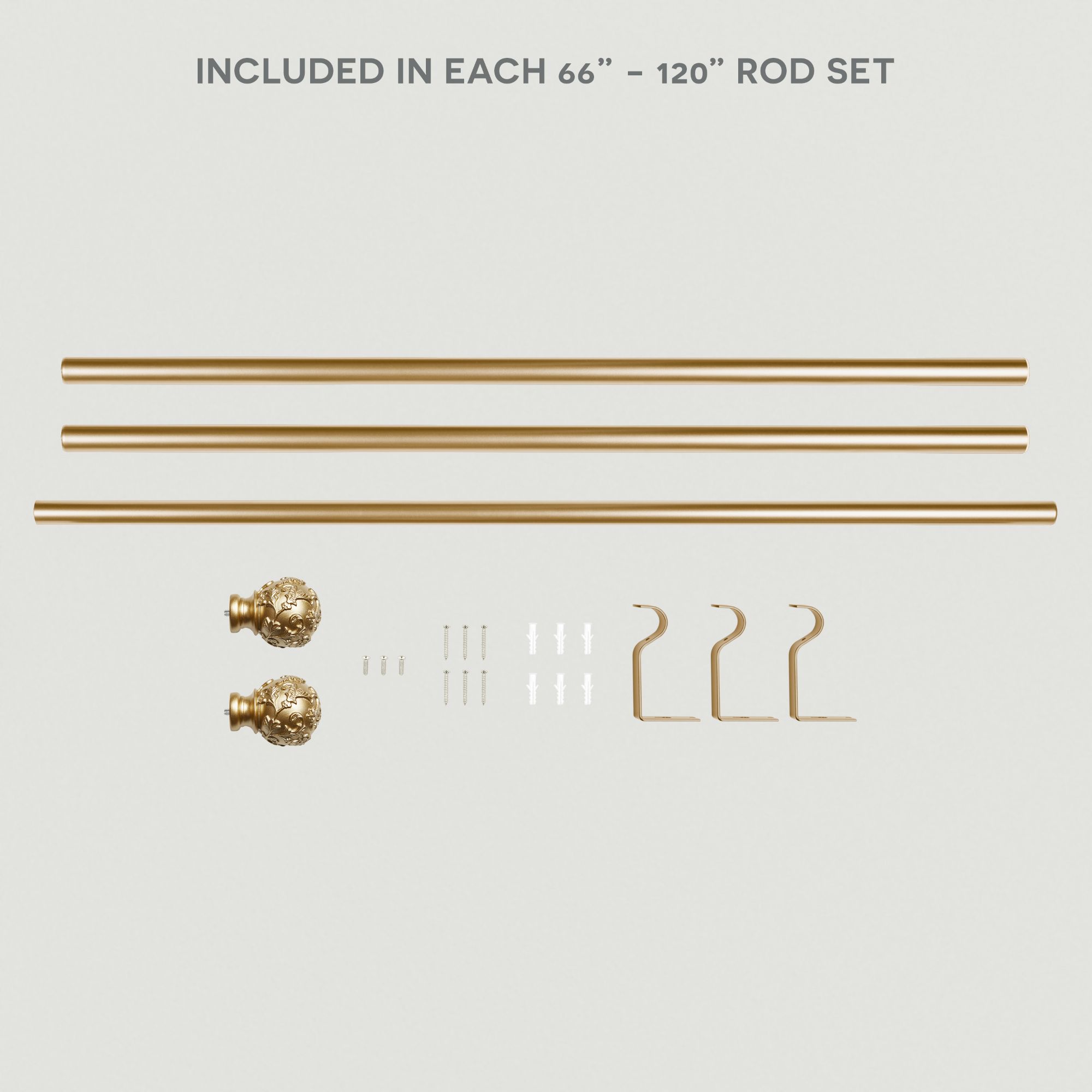 Exclusive Home Vine 1" Curtain Rod and Finial Set, Adjustable 66"-120", Gold