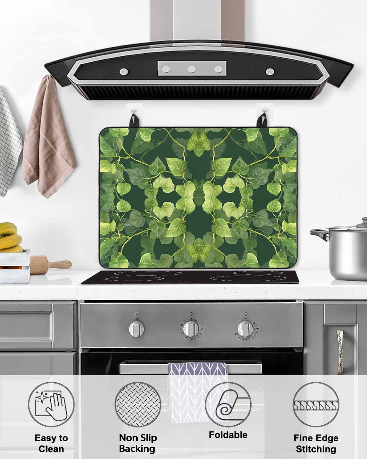 nqOlkjepod Large Induction Cooktop Protector Mat 24"x21", Pastoral Leaves Stove Top Covers for Electric Stove, Spring Retro Abstract Botanical Stove Burner Cover Mats, Glass Top Stove Cover