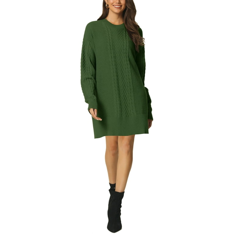 Unique Bargains Womens Textured Long Sleeve Above Knee Casual Sweater Dress XL Army Green Walmart