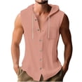 thumbnail image 2 of Mceream Sleeveless Hoodies for Men Cotton Linen Button up Hooded Shirts with Pockets Breathable Summer Hawaiian Vacation Beach Tops Plus Size Outfits Clothes Pink S, 2 of 6