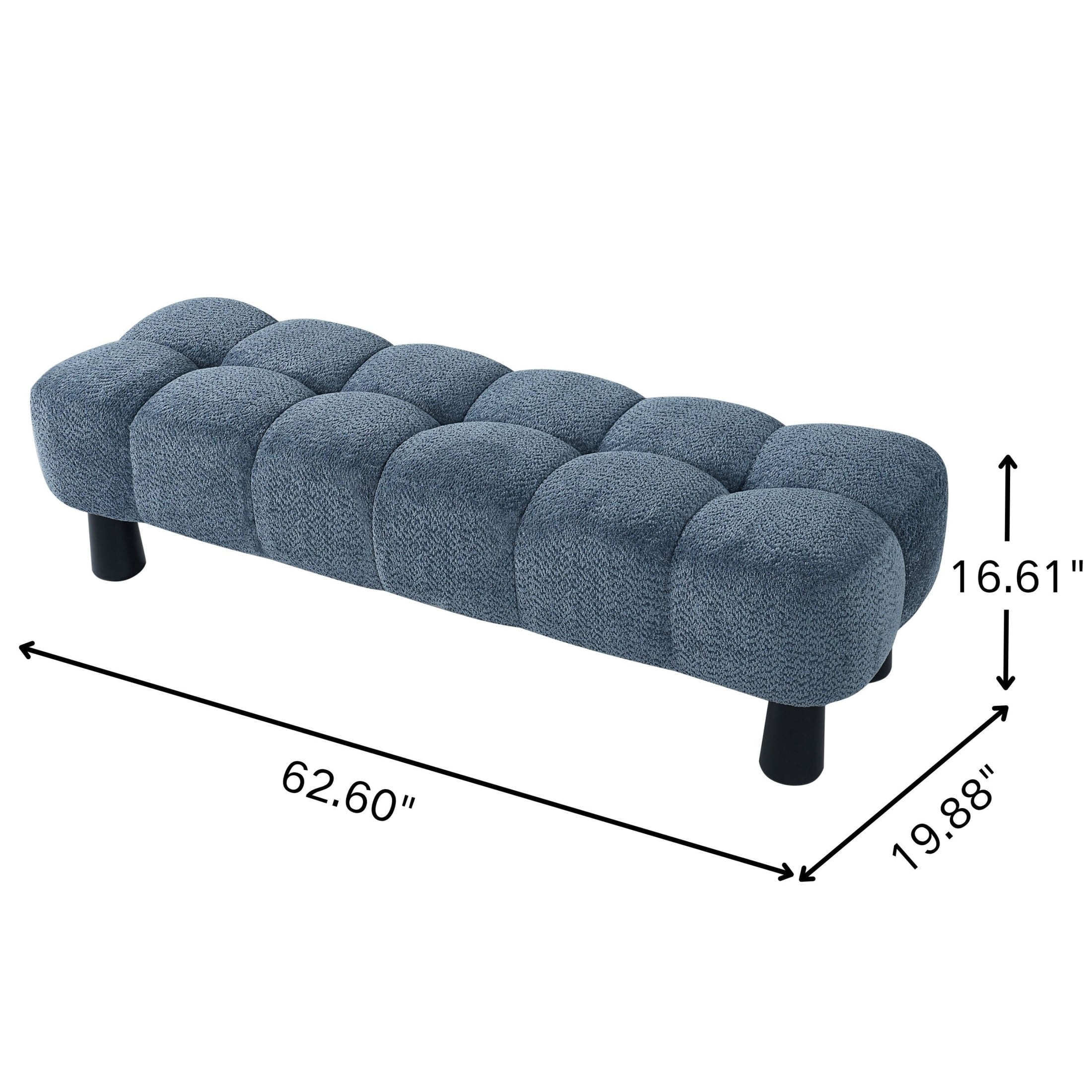 Christopher Knight Home 62.6" Modern Boucle Upholstered Ottoman Bench, Solid Wood Frame, Blue