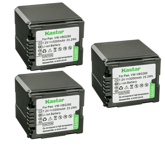 Kastar 3-Pack VW-VBG260 Battery Replacement for Panasonic SDR-H90PC, VDR-D50, VDR-D51, VDR-D210, VDR-D220, VDR-D230, VDR-D310, VDR-D310, VDR-D58GK, Lumix DMC-L10, DMC-L10K, DMC-L10KEB-K Camera