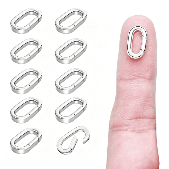 DESIGNICE 10Pcs Oval Clasp Carabiner Necklace Clasps and Closures,Spring Ring Clasp Pearl Necklace Enhancer Connector for Bracelet Jewelry Making Charms,Compact Small Carabiner