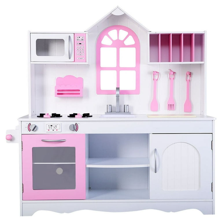 Costway Wooden Kids Pretend Kitchen Playset Cooking Play Toy with Utensils  and Sound HW67657 - The Home Depot