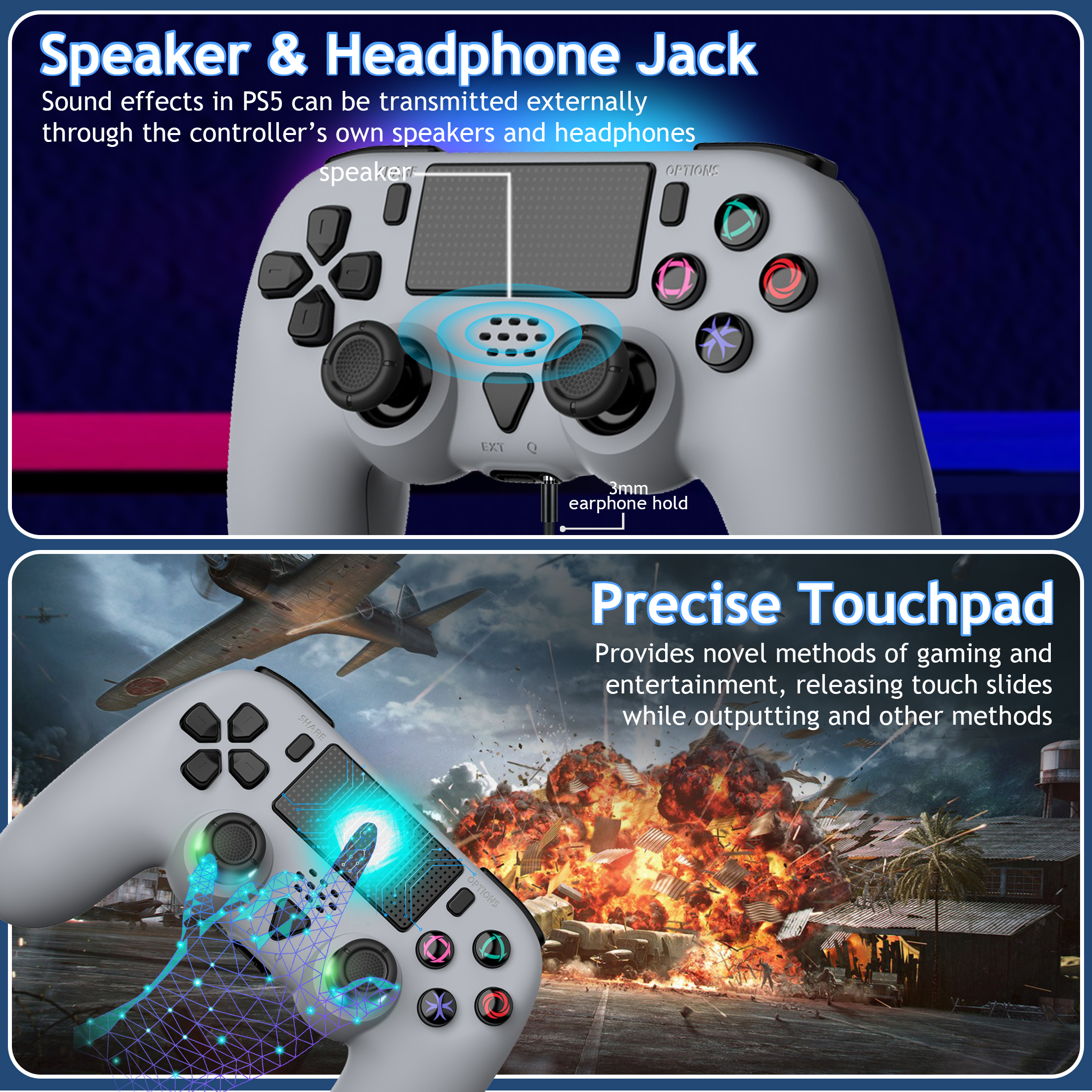 Kabelloser Controller Für PS4 & PC – Mit Dual-Vibration, Touchpad & Akku Für Langes Gaming