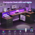 thumbnail image 4 of 64.4" Modern L Shaped Desk with Drawers, Fluted Home Office Desk with LED Lights and Power Outlets, Wood Executive Desk with File Cabinet Monitor Stand, Black, 4 of 10