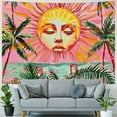 thumbnail image 4 of Creowell  Boho Sun Tapestry Pink Wave Tapestries Retro 70s Rainbow Sunrise Sunset Tapestry Bohemian Mid Century Tapestry Tropical Coconut Palm Tree Wall Hanging for Bedroom 40x30inch, 4 of 6