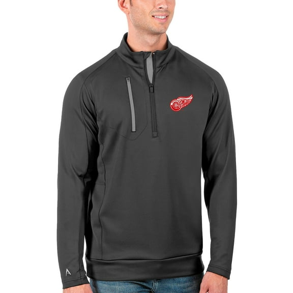 Men's Antigua Charcoal/Silver Detroit Red Wings Generation Quarter-Zip Pullover Jacket