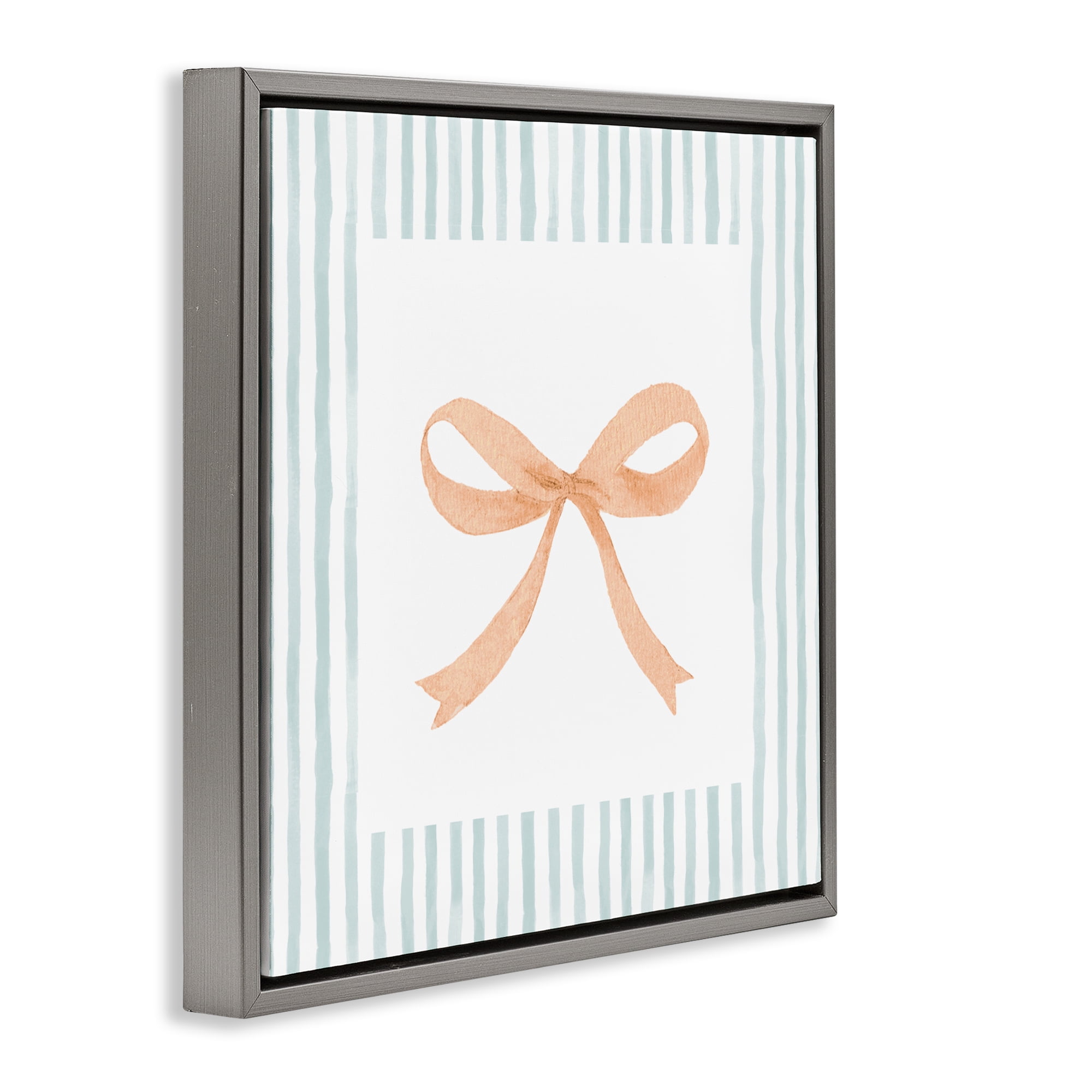 Stupell Industries Orange Bow with Stripe Border Gray Framed Floater Canvas Wall Art, design by Patricia Pinto