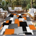 thumbnail image 2 of Burnt Orange Black Geometric Outdoor Rug for Patio/Deck/Porch, Non-Slip Large Area Rug 3 x 5 Ft, Modern Abstract Art Block Indoor Outdoor Rugs Washable Area Rugs, Reversible Camping Rug Carpet Runner, 2 of 8