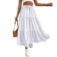 thumbnail image 3 of Women High Waisted Flowy Tiered Linen Skirt Casual Pleated A-Line Beach Long Skirts with Tie White L, 3 of 7