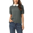 thumbnail image 1 of INSPIRE CHIC Blouse Plissée à Manches Courtes Bouffantes pour Femme à Col Peter Pan Contrastant Gris G, 1 of 5