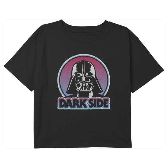 Girl's Star Wars Darth Vader Dark Side Retro Circle Graphic Cropped T-Shirt Black Small
