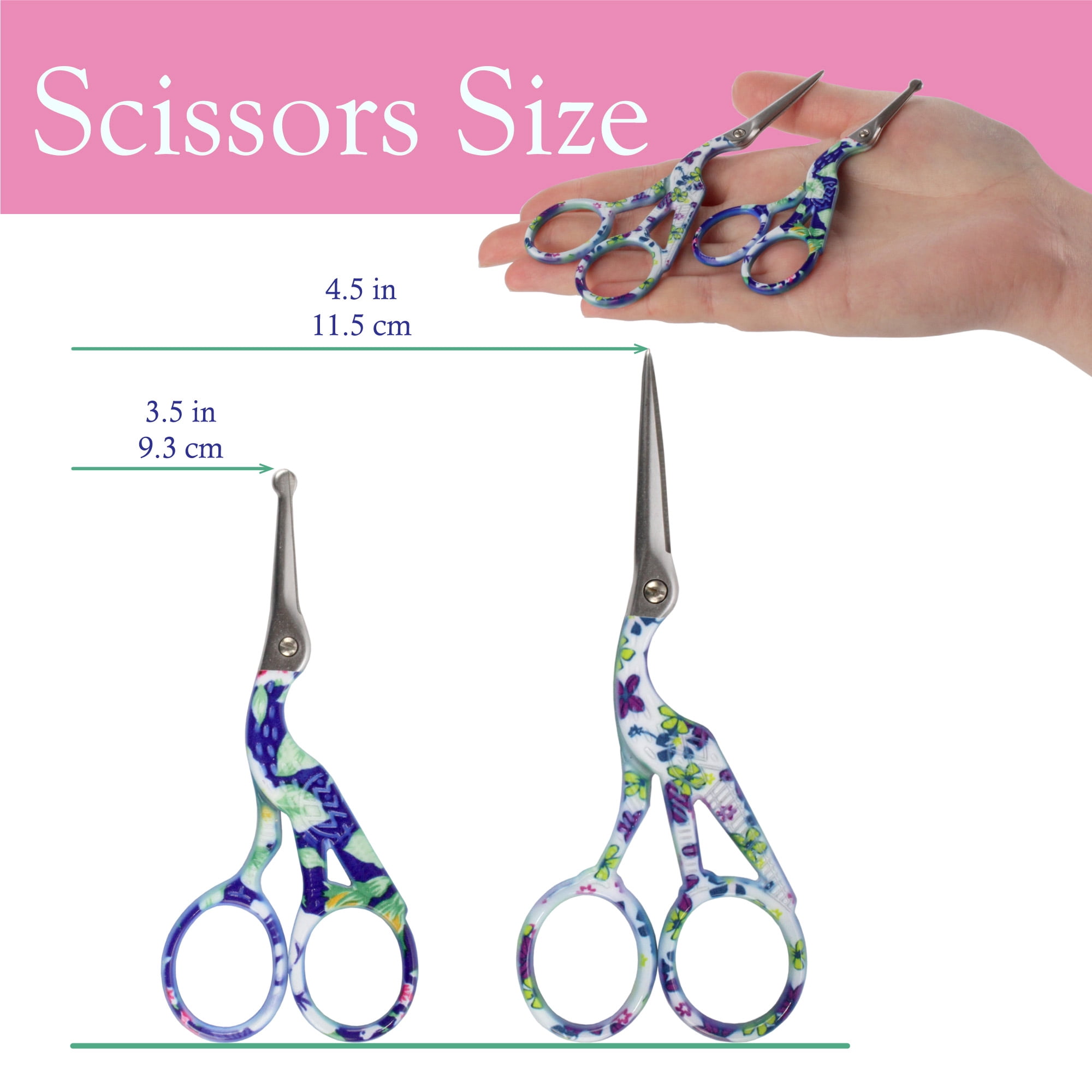 Stork Bird Rounded Safety Tip Embroidery Craft Stainless Steel Crane Scissors - Assortment D - 2 Pairs