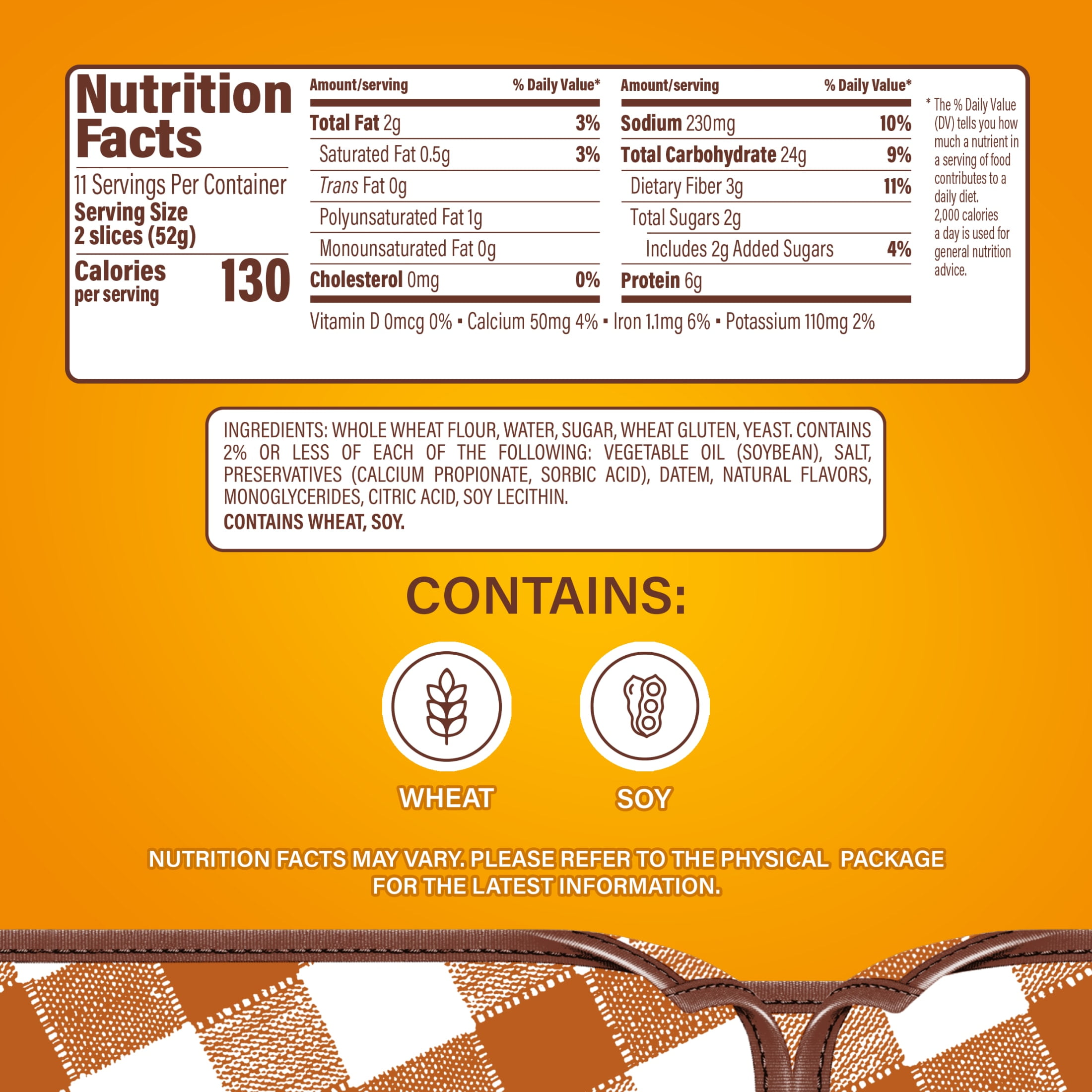 Bimbo Whole Wheat Bread, 16 oz, Pre-sliced Wheat Bread, Bag