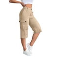 thumbnail image 2 of Denim Legging Shorts for Women Womens Cargo Capris Lightweight Chino Hiking Pants Multi Pockets Casual Outdoor Loose Long Short Pants Khaki L, 2 of 6