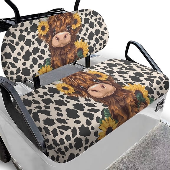 Aplkyhs Cow Sunflower Golf Cart Seat Cover Anti-Hot Cow Print Club Car Backrest Bottom Seat Cover Breathable Club Car Seat Covers Suitable for All Seasons Golf Cart Blanket