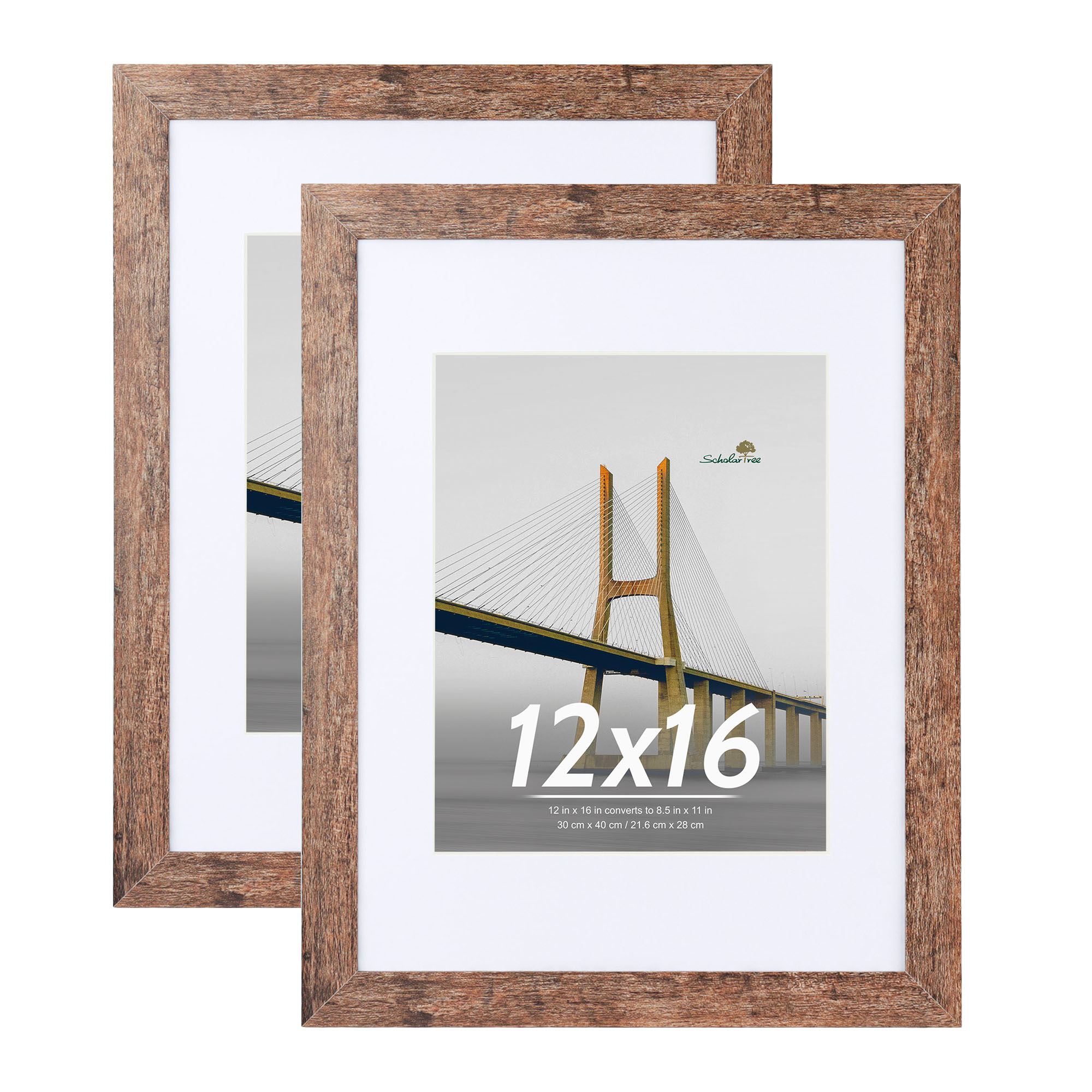 Scholartree 12x16 Wood Picture Frames, Brown, Set of 2 photo 1
