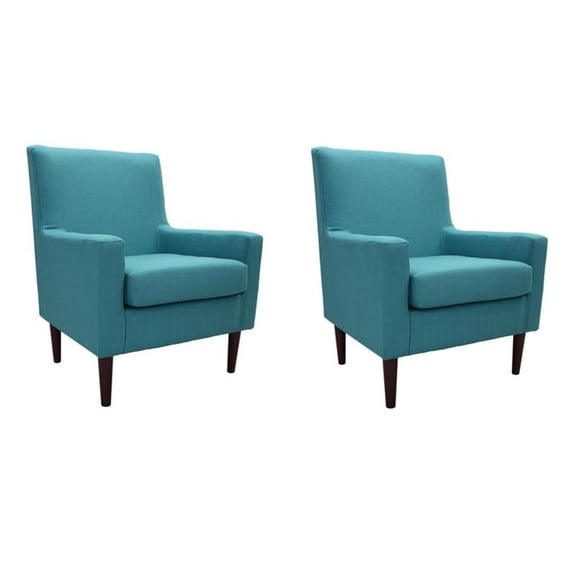 Pemberly Row Set of 2 Traditional Fabric Lounge Chair in Teal Blue