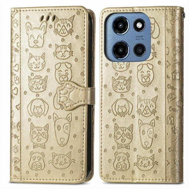 Funda Cartera FOXDOCK para Motorola Moto G 2025 , Flip PU con Relieve de Gatos y Perros, Tarjetero y Soporte