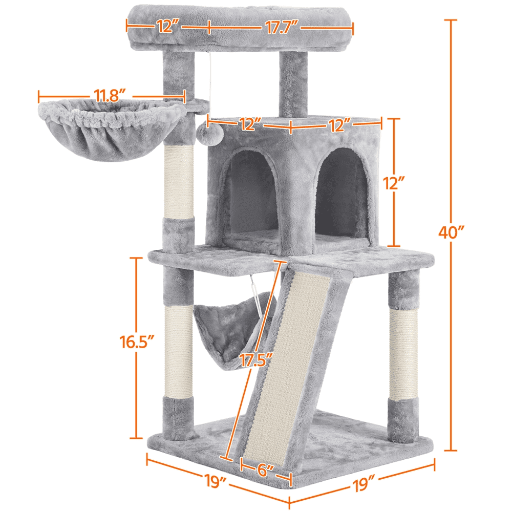 Alden Design Multi-level Small Cat Tree Tower with Condo, Light Gray