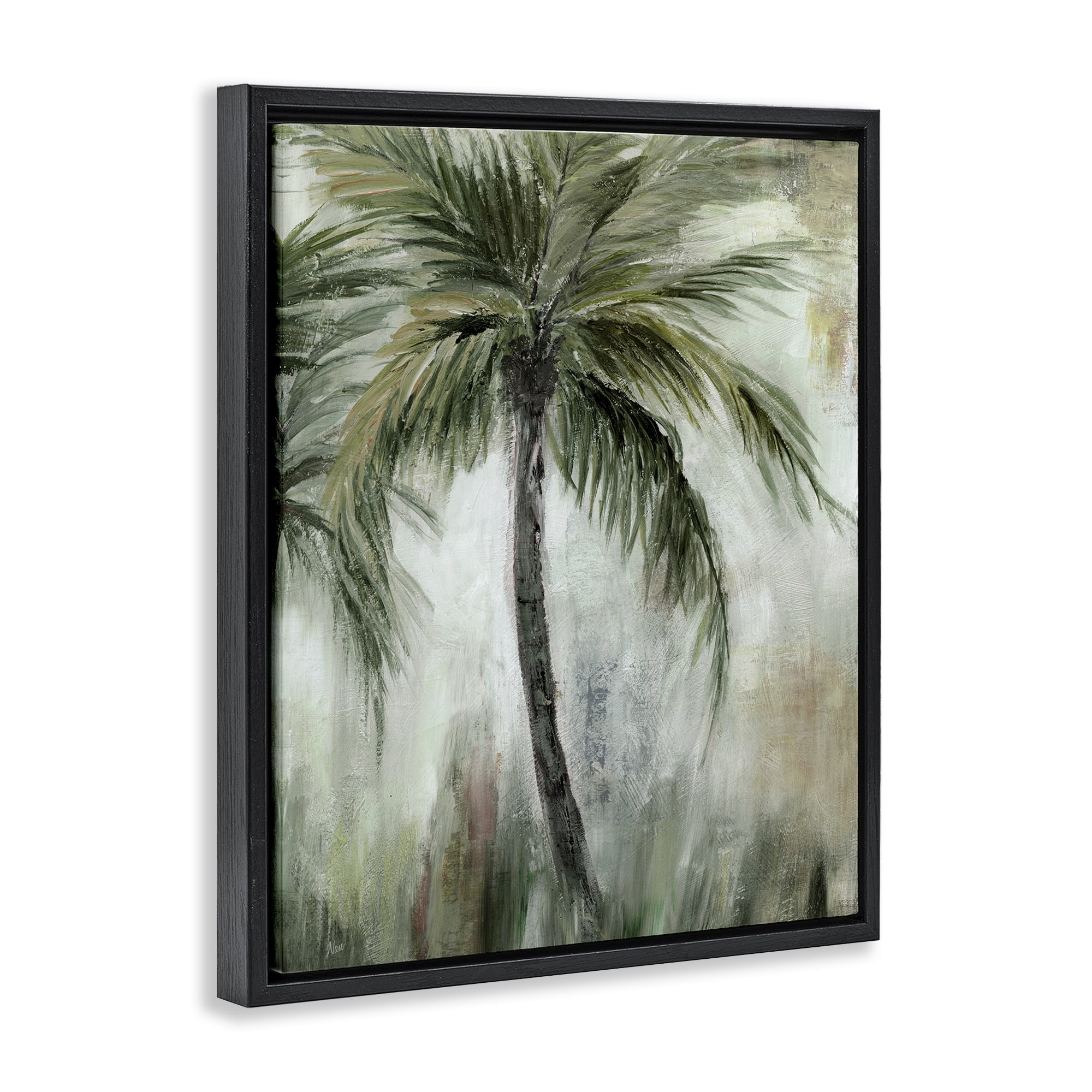 Stupell Industries Fanned Palms Impression Plants & Flowers Painting Black Floater Framed Canvas Art Print Wall Art, 25 x 31