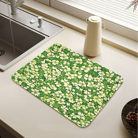 

St Patricks Seamlessly Repeating Clover Drying Mat Diatomaceous Earth Super Absorbent Slip Rubber Sole Heat Resistant 230 Degrees Fahrenheit 23.6×19.7in