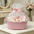 thumbnail image 6 of Woven Cotton Storage Basket with Handles, Decorative Gift and Organizer Basket for Shelf, Closet, Bathroom and Pantry, Pink, 6 of 6