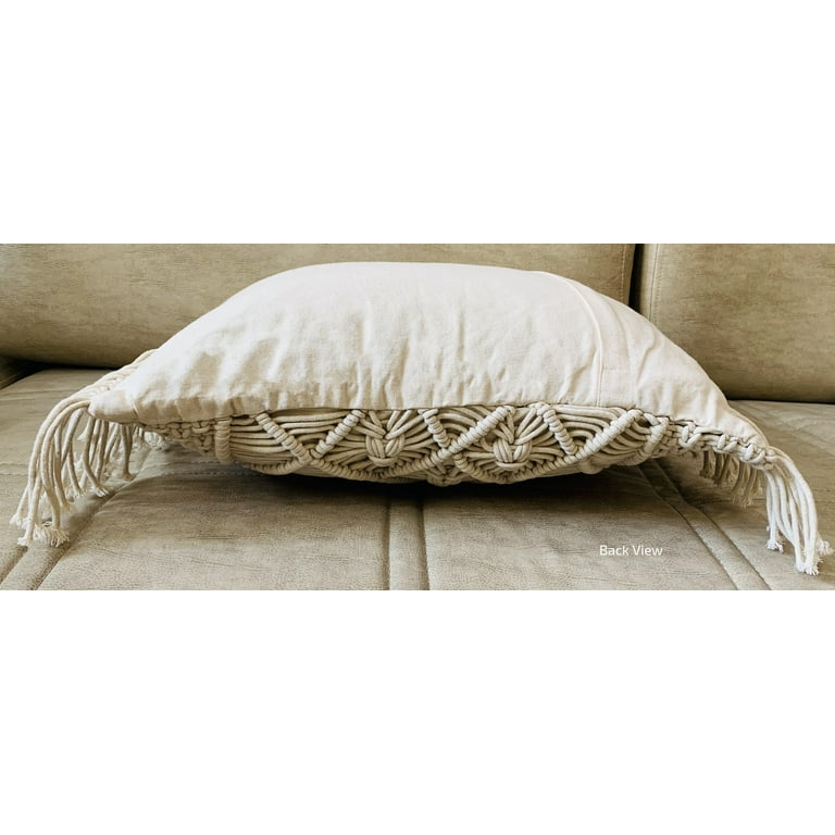 Macrame Throw Pillow Cushion Covers , Woven Boho Bed Sofa Couch Bench Car  Home Decor, Comfy Square Pillow Cases with Tassels, Set of 2 Decorative