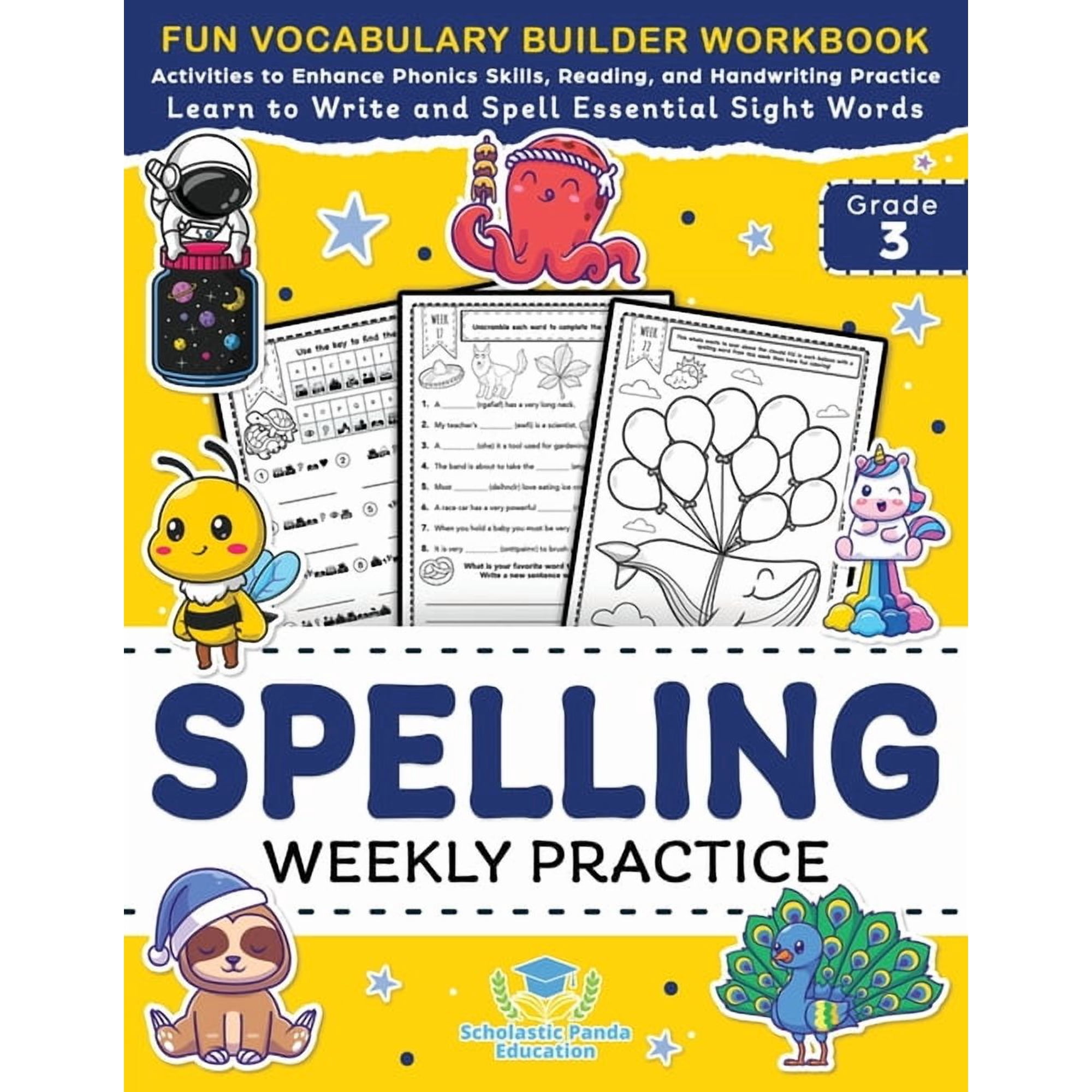 Elementary Books for Kids Spelling Weekly Practice for 3rd Grade: Vocabulary Builder Workbook to Learn to Write and Spell Essential Sight Words Ph, (Paperback)