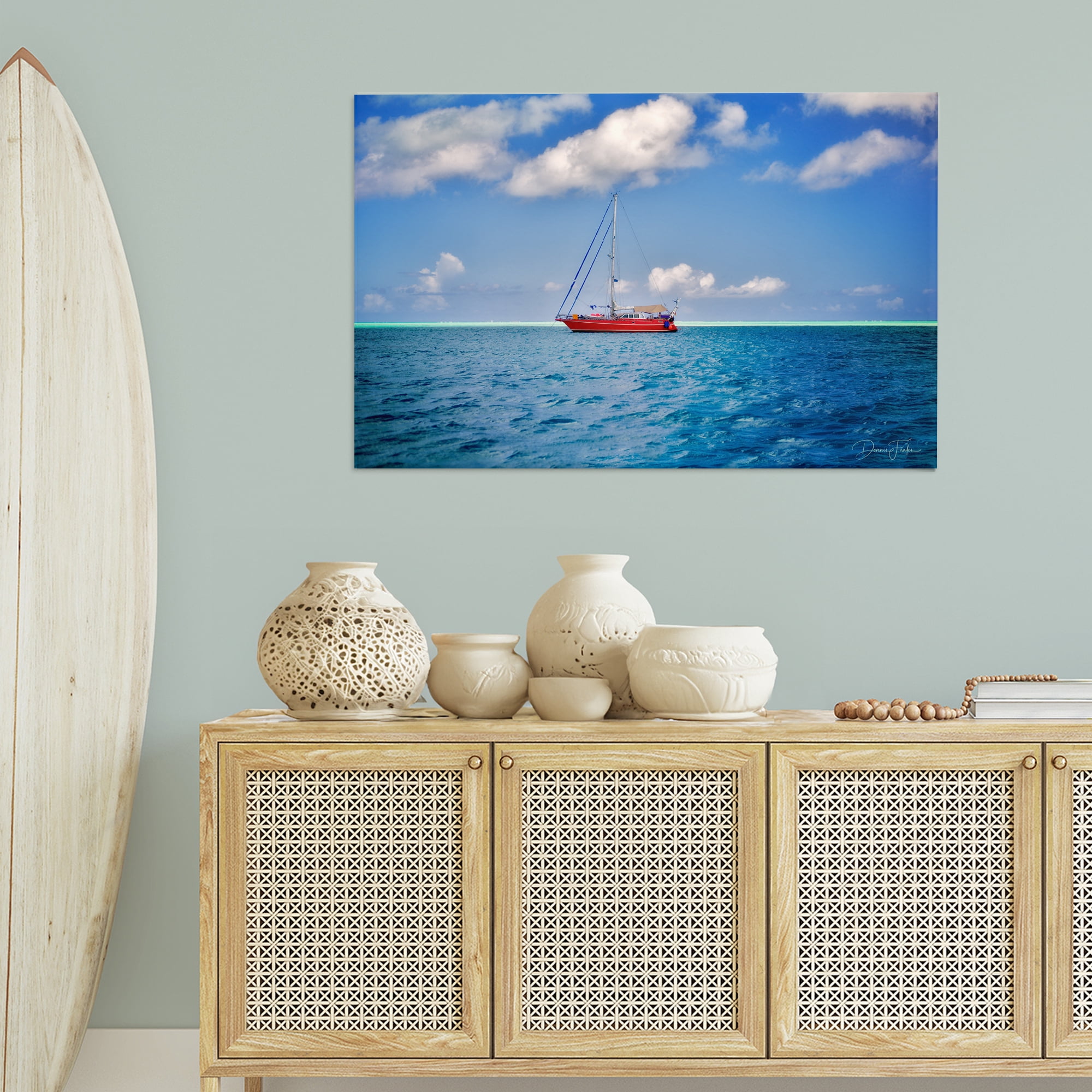Stupell Industries Ship & Cloudy Sea Nautical & Beach Photography Wrapped Canvas Art Print Wall Art, 45 x 30