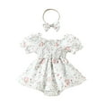 thumbnail image 1 of SUNSIOM Bébé Filles Rompers Robe Imprimé Floral Jupe Froncée Ourlet Bébé Vêtements d'Été avec Serre-Tête, 1 of 6