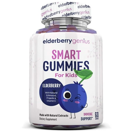 GENIUS Elderberry Gummies for Kids 200mg :: Smart Gummies Immune System Booster :: Sambucus Nigra Black Elderberry Extract :: Allergy Cold Relief Supplement, Non-GMO 60