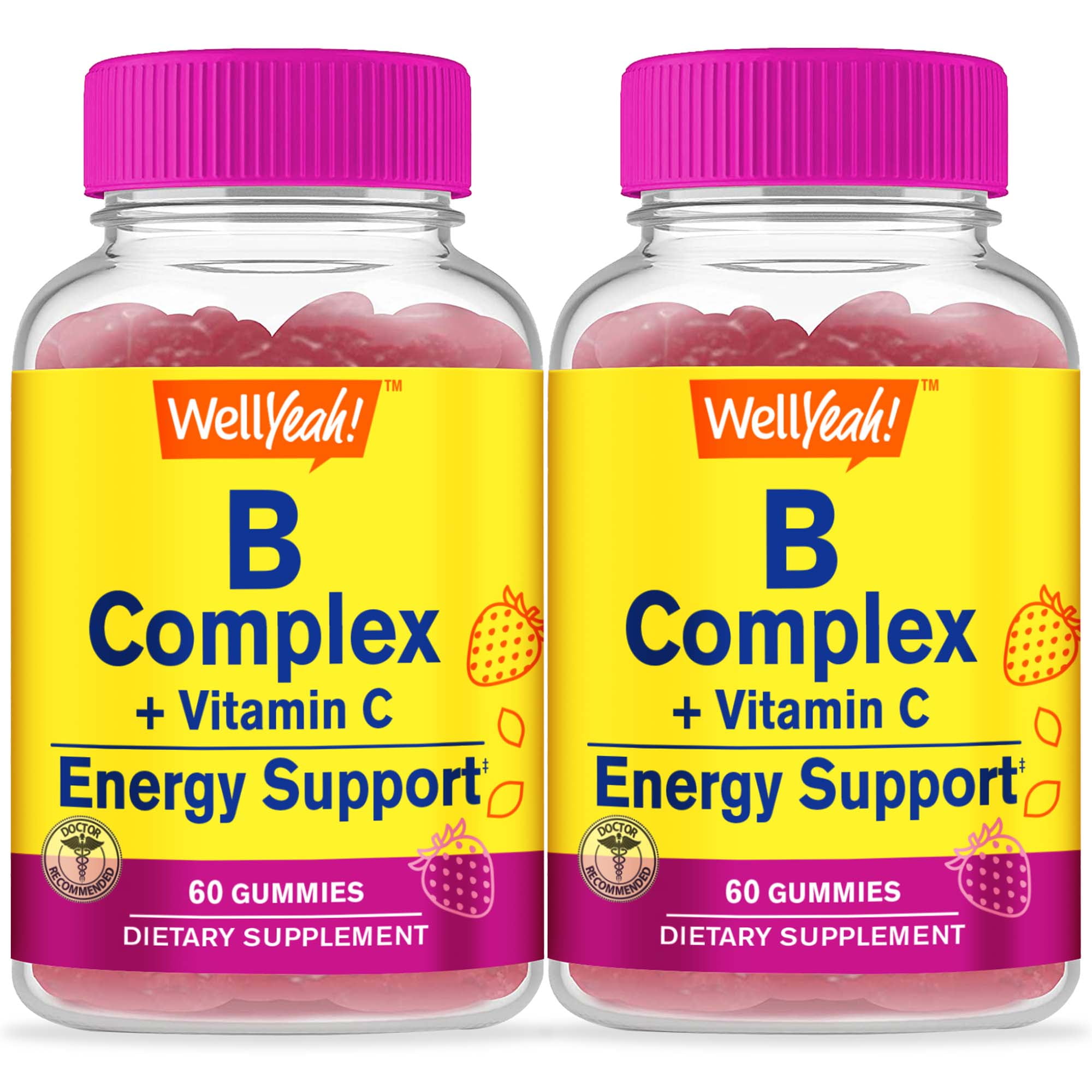 WellYeah Vitamin B Complex Gummies (2 Pack) with Vitamin C, Niacin