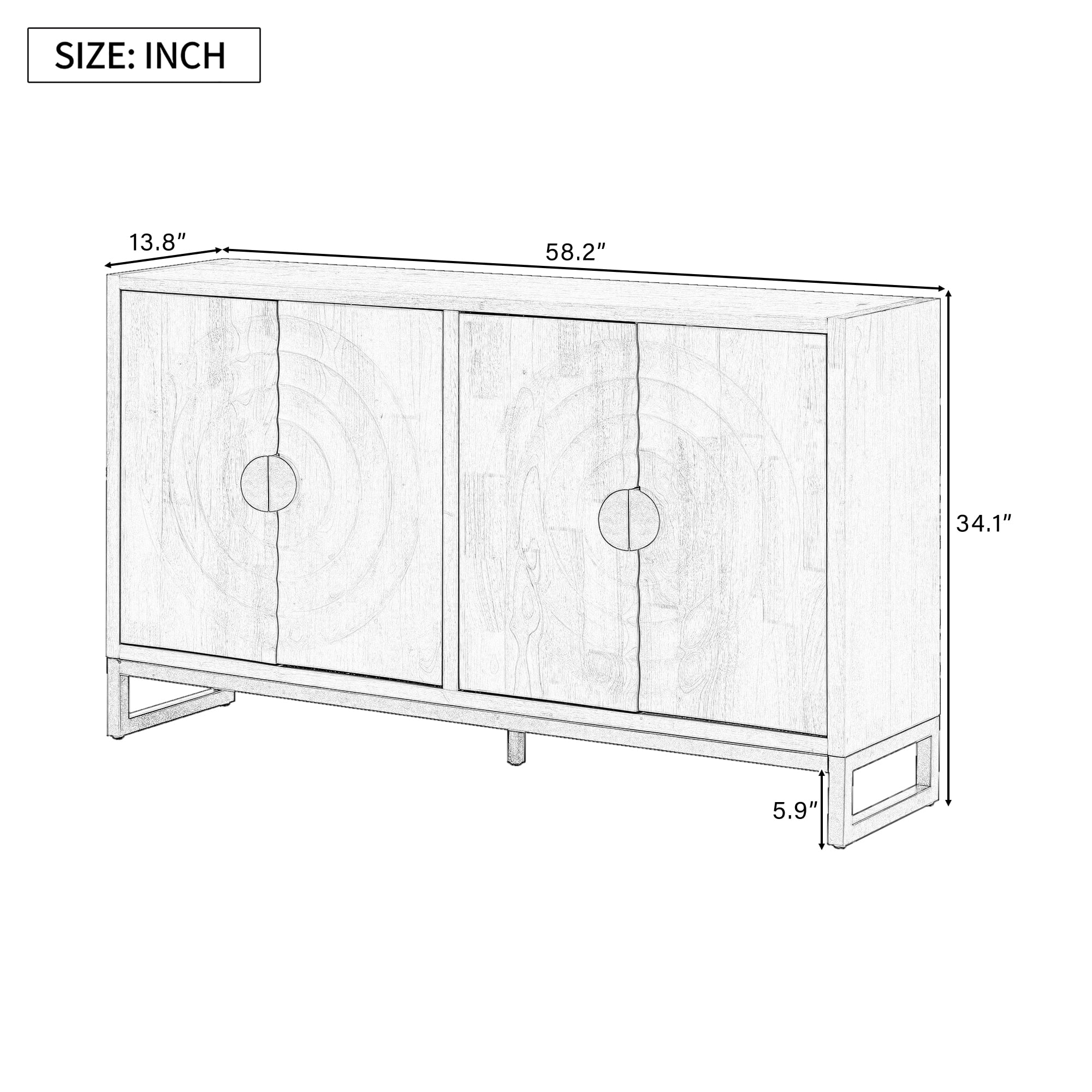 EUROCO 58.2" Sideboard Buffet Cabinet,Large Storage Cabinet with 4 Doors and Adjustable Shelves,Wood Coffee Bar Cabinet for Entryway,Living Room and Study Room,Black
