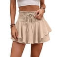 thumbnail image 2 of AUNVITO Women's Solid Color Mid Waist Skort with Elastic Waistband and Ruffle Detail Sporty Casual Comfortable, 2 of 6