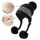thumbnail image 3 of Gorro de lana con protección para los oídos y bola de tres pelos con bloqueo de color, todo fósforo para invierno, 3 of 5