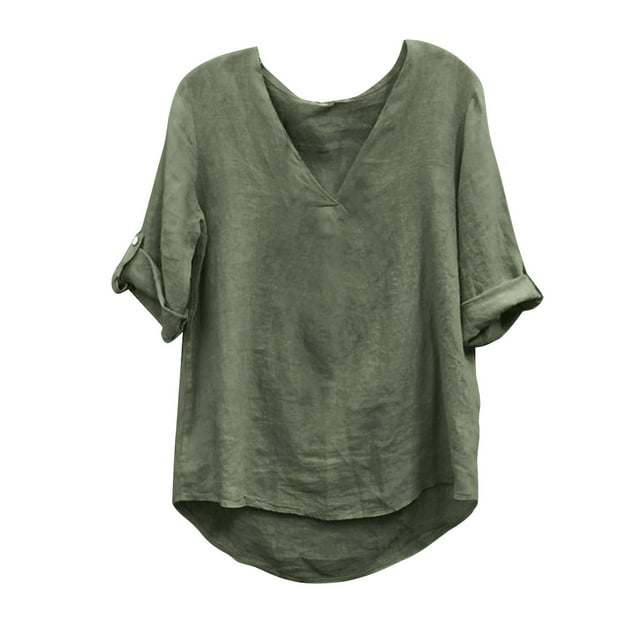 Blouses pour Femmes à Manches Courtes, Couleur Unie, Col Rond, Poignets Roulés, Protection Solaire, Sport, Manches Mi-Longues, Col Rond, Jusqu'aux Coudes, Blouses Habillées et Décontractées pour Femmes