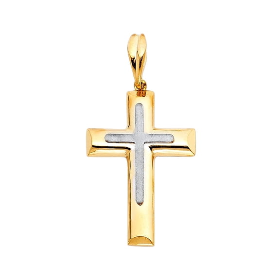 14K 2T Cross Religious Pendant | Two Tone Gold Charm Pendant for Necklace Chain | Jewelry Gift for Men Women | 24 x 17 MM | 1.6 grams