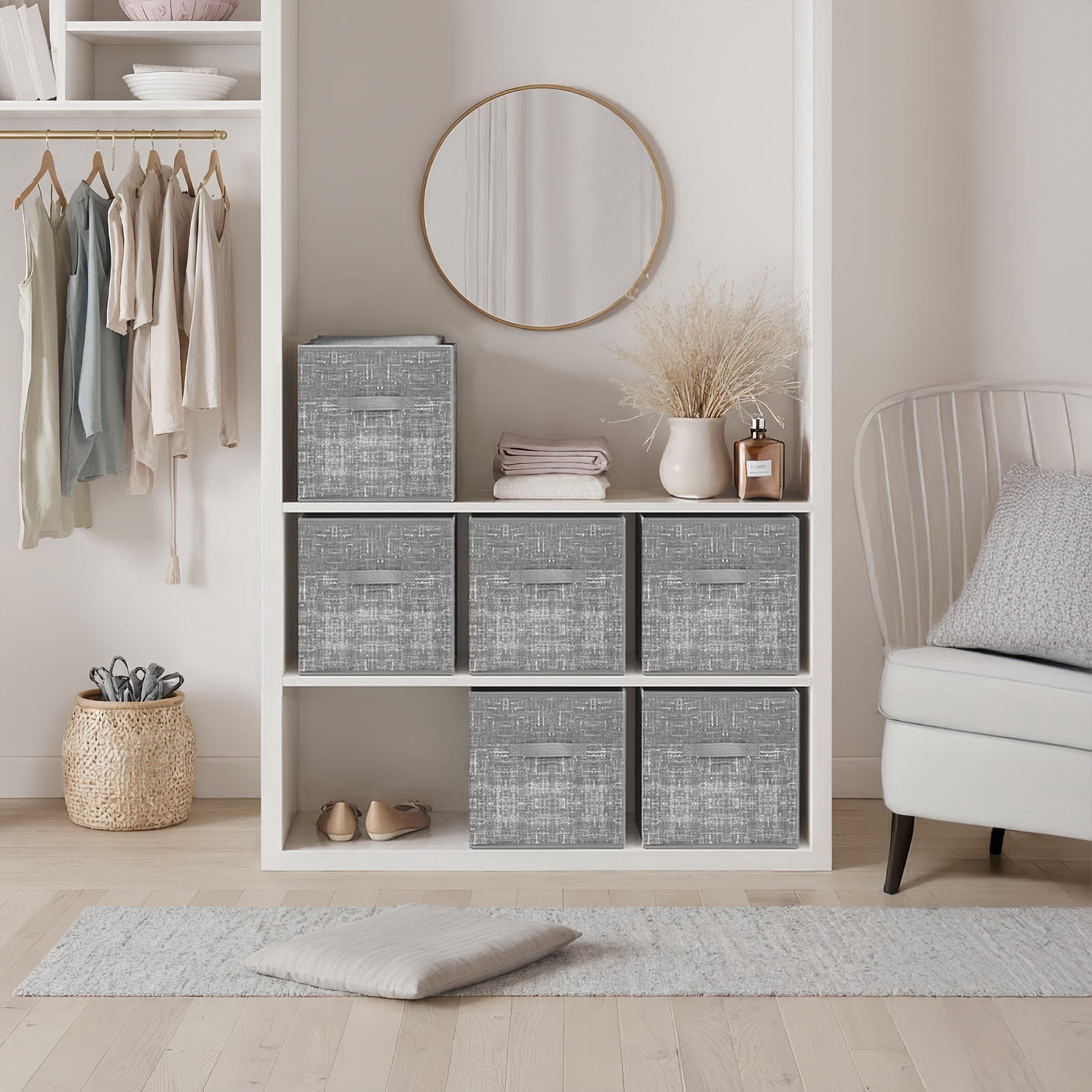 LEDREM 11.8" Storage Cube Organizer 6-Pack Foldable Fabric Bins with Handles, Cube Shelves Organizer for Clothes, Toys, Cattail Gray
